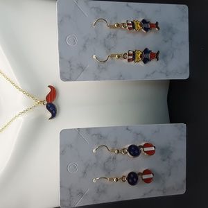 NWT 3 Pack Giadasio Handmade Gold Plated America Red/White/Blue USA Jewelry Set